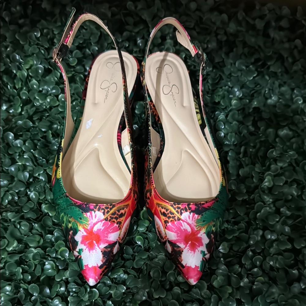 Floral Slingback Heels